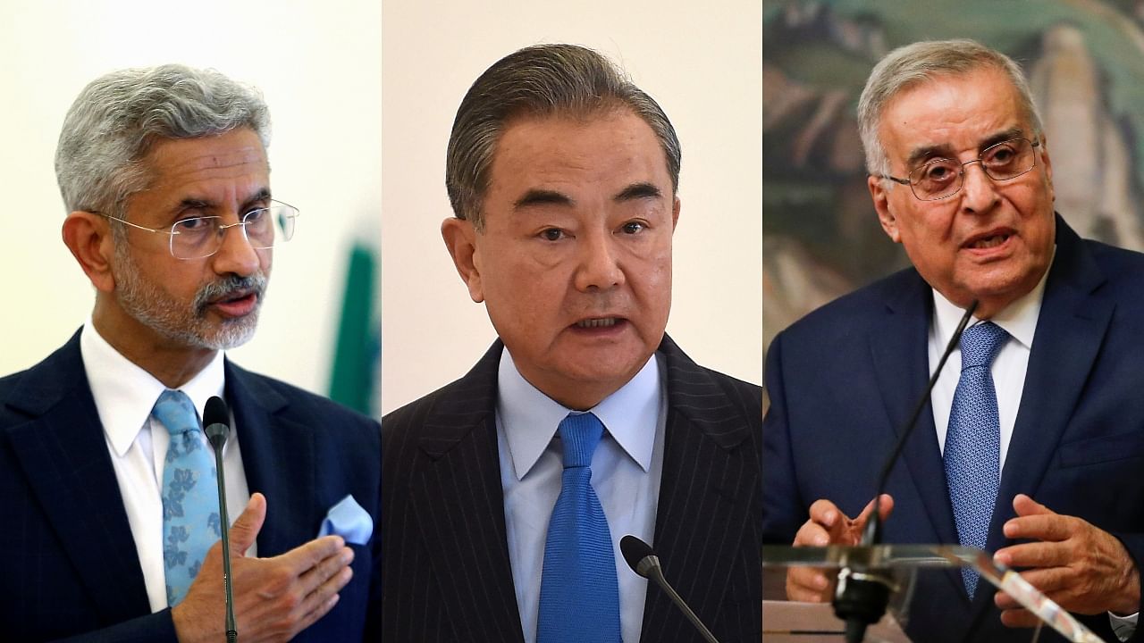 External Affairs Minister S Jaishankar, his Chinese counterpart Wang Yi and Russian Foreign Minister Sergey Lavrov. Credit: Reuters Photos
