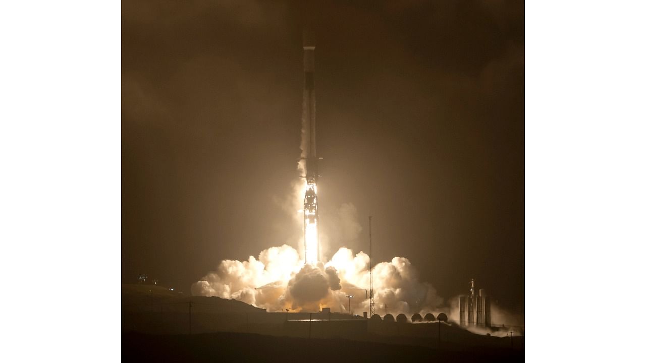 The SpaceX Falcon 9 rocket launches with the Double Asteroid Redirection Test. Credit: AP/PTI Photo