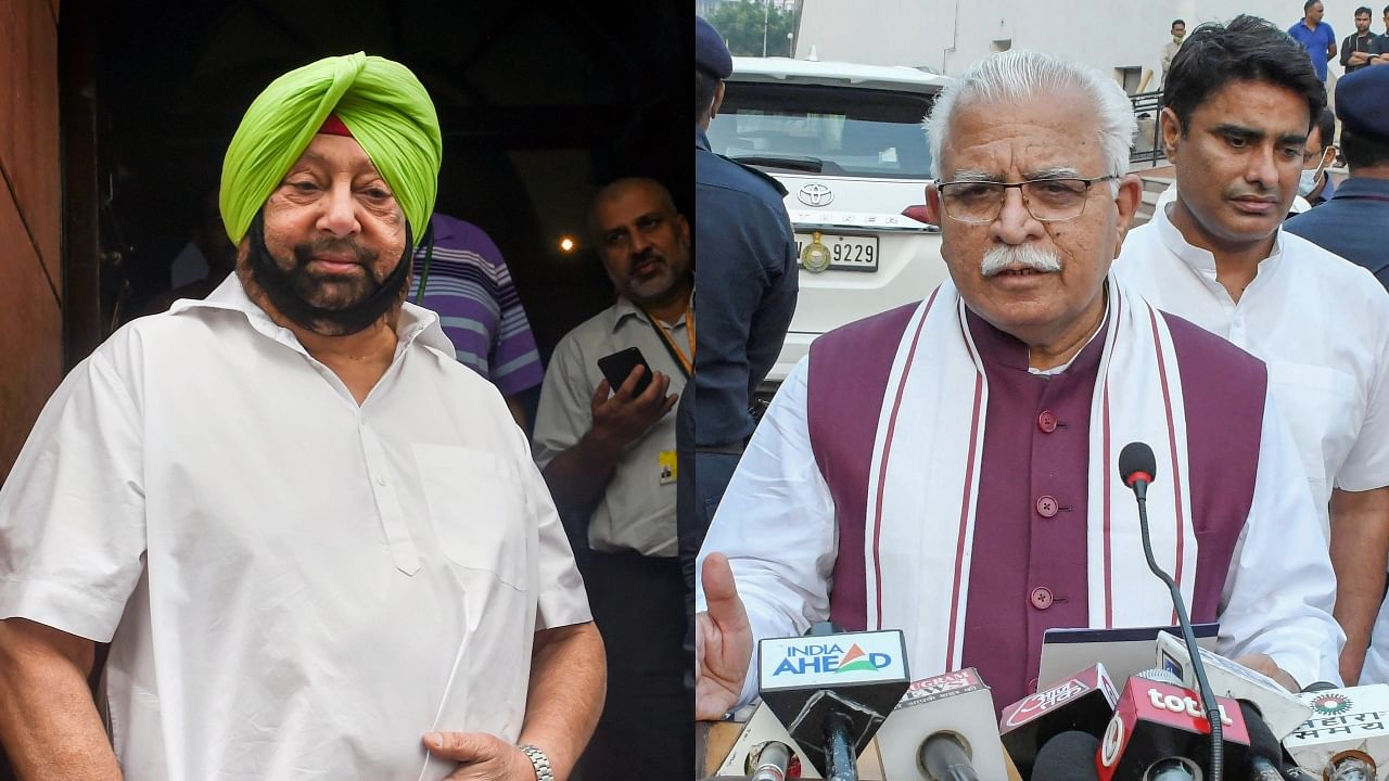 Former Punjab CM Amarinder Singh (L) and Haryana CM Manohar Lal Khattar. Credit: PTI File Photos