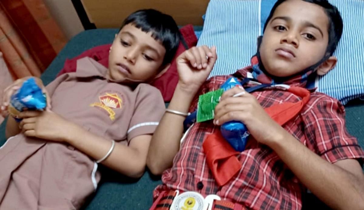 The students injured in the stray dog attack in Somwarpet.