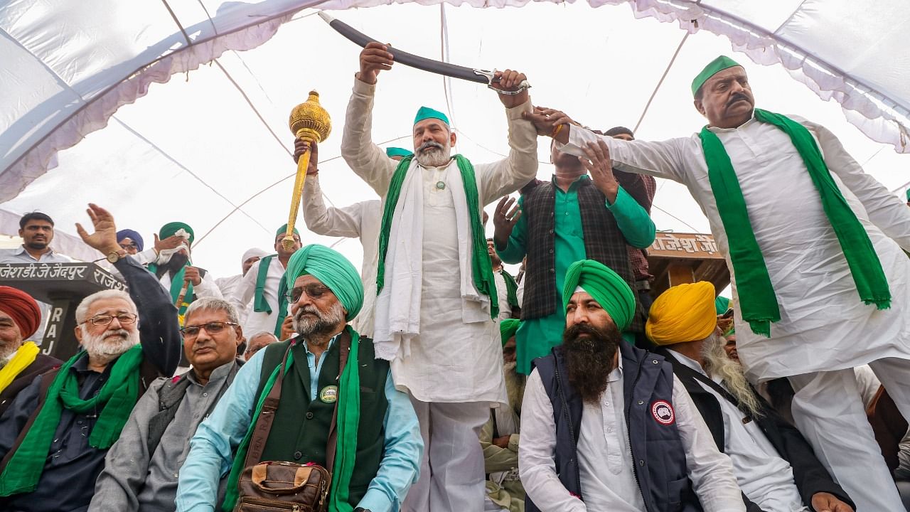 Farmer leaders at a rally in Lucknow. Credit: PTI Photo