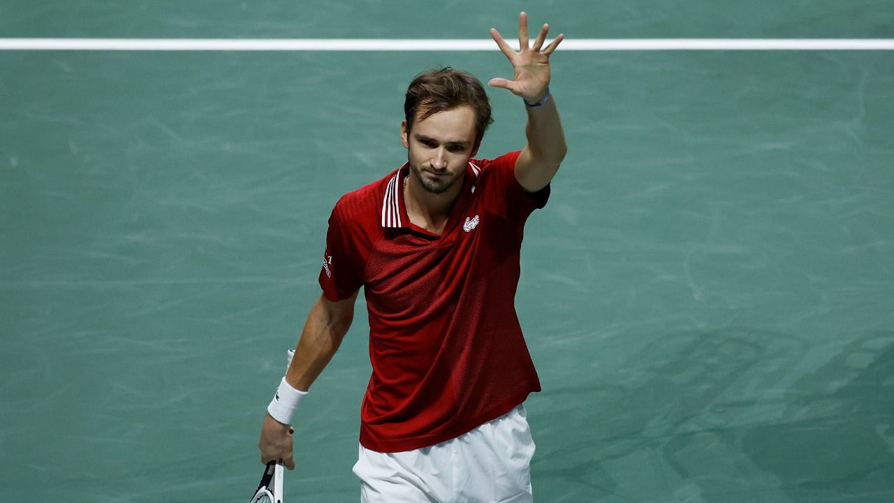 Medvedev celebrates winning his match against Sweden's Mikael Ymer. Credit: Reuters Photo