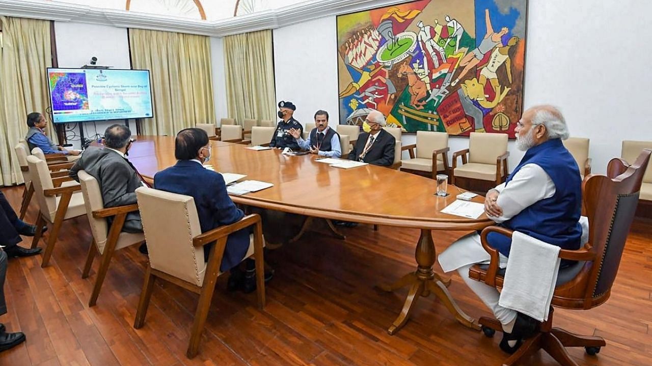 PM Modi chairs meeting on cyclone related situation. Credit: PTI Photo