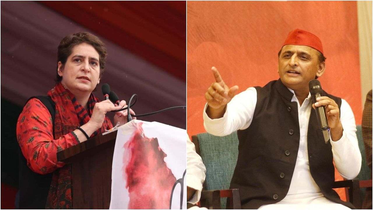 Congress leader Priyanka Gandhi Vadra and Samajwadi Party Akhilesh Yadav. Credit: IANS