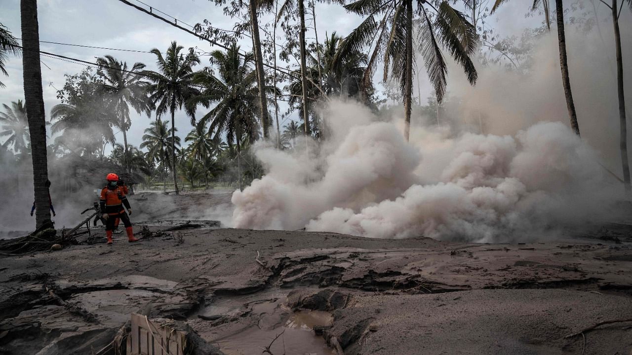 An area is seen covered in volcanic ash at Sumber Wuluh village in Lumajang on December 5, 2021, after the Semeru volcano eruption that killed at least 13 people. Credit: AFP Photo