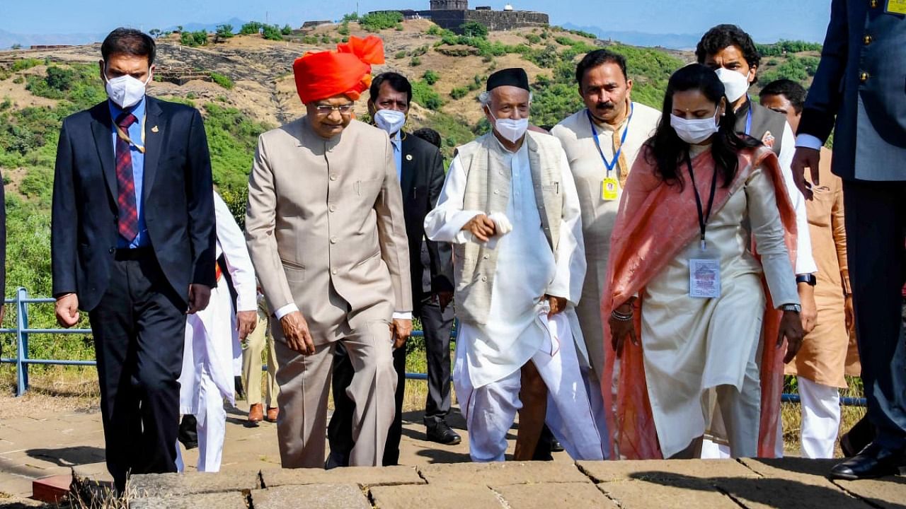 President Ram Nath Kovind visits the historic coronation site of Shivaji Maharaj, in Raigad. Credit: PTI photo