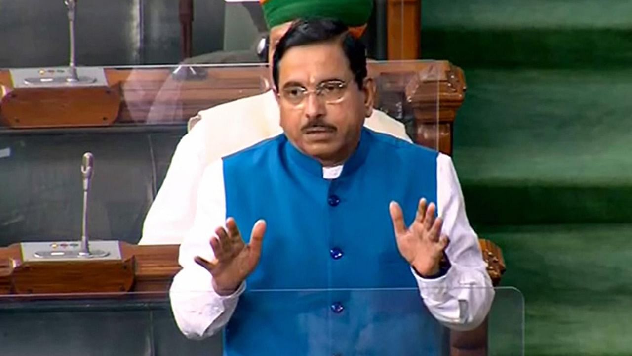 Union Minister for Parliamentary Affairs Pralhad Joshi speaks during ongoing Winter Session of Parliament, in New Delhi. Credit: PTI Photo