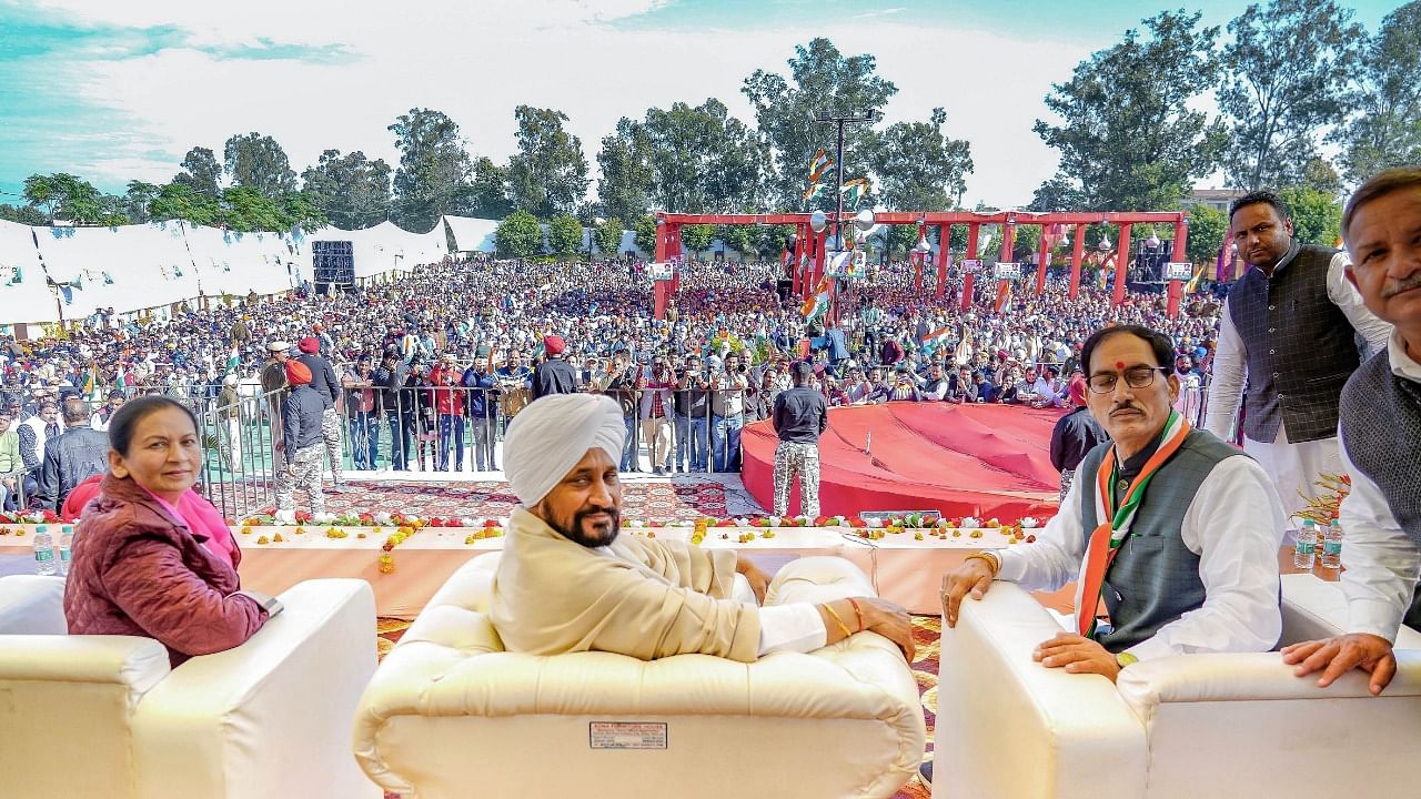 Congress leaders at a rally in Punjab, which is set for polls next year. Credit: PTI Photo