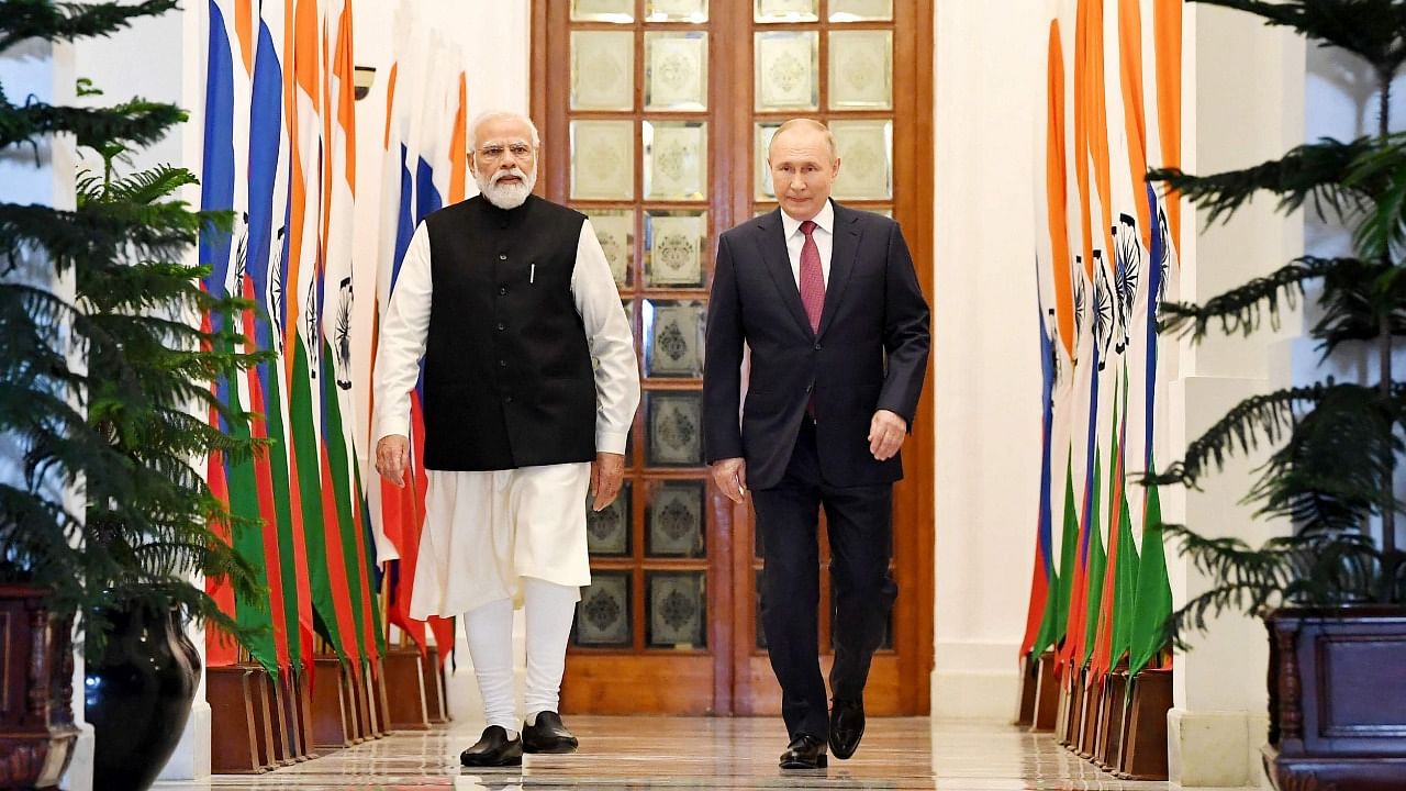 PM Narendra Modi and Russian President Vladimir Putin. Credit: AFP Photo
