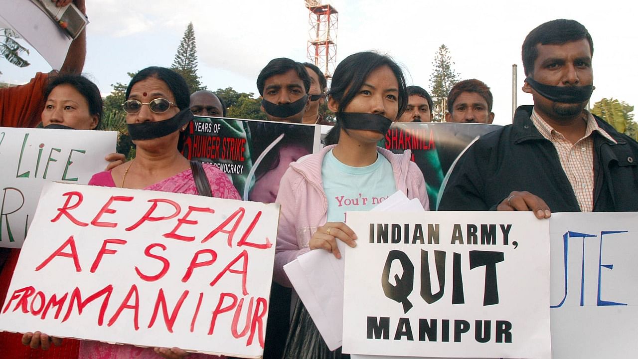 People protest against AFSPA in Bengaluru. Credit: DH Photo/Kishor Kumar Bolar
