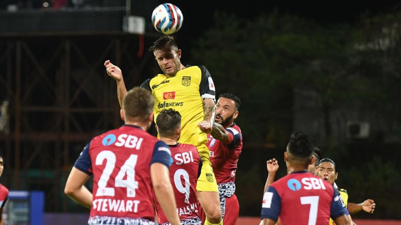 Hyderabad FC's Juanan (top) will face his former club Bengaluru FC on Wednesday for the first time since leaving the latter. Credit: DH Photo