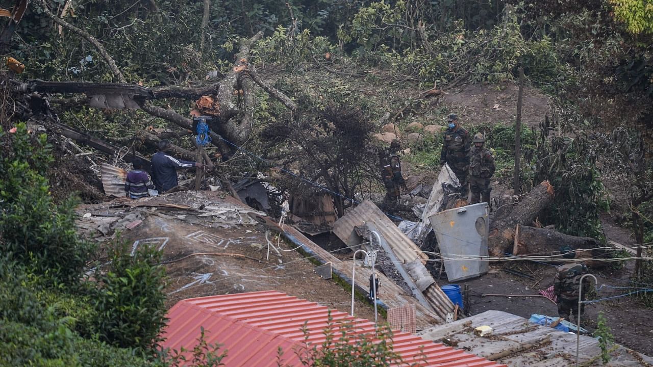 The site of the helicopter crash in Coonoor. Credit: AFP Photo