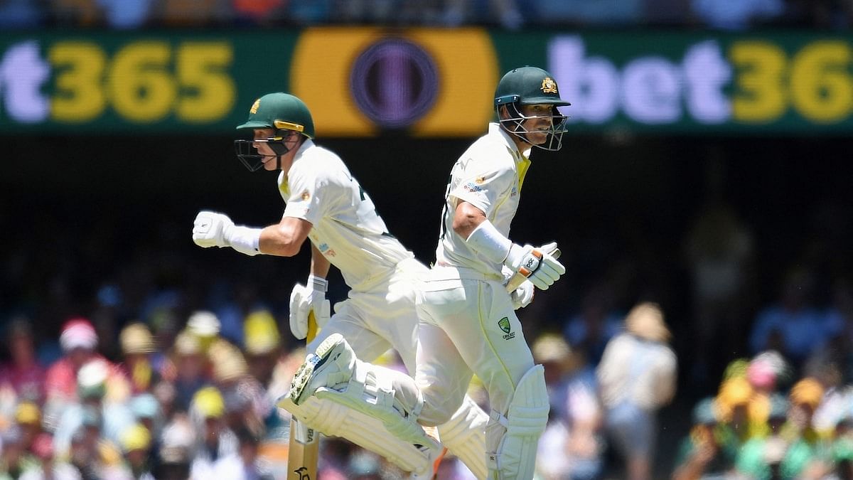 England were made to toil hard as Warner and Labuschagne went about their business of scoring runs with edges falling short of slip cordon. Credit: IANS Photo
