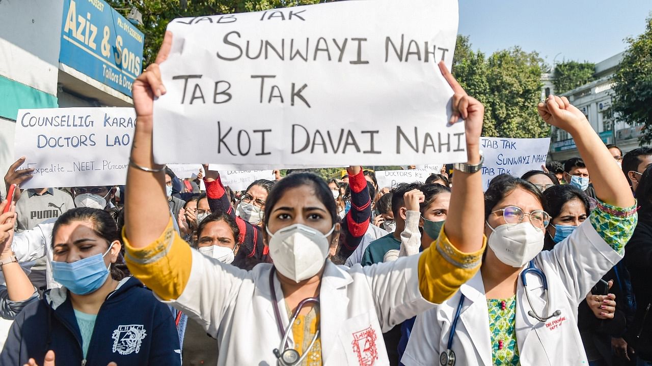 Doctors in Delhi on a protest over the past week. Credit: PTI Photo