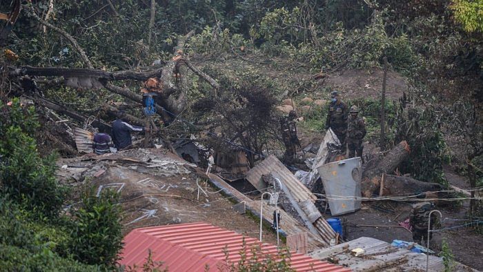 The site of the helicopter crash in Coonoor of Tamil Nadu. Credit: AFP Photo