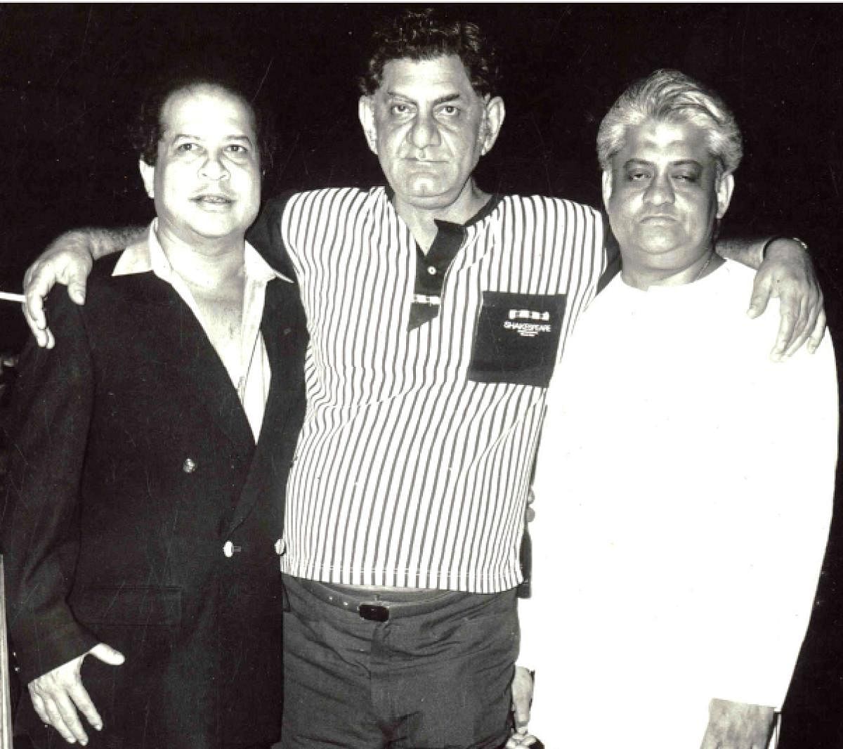Legendary music composer duo Laxmikant-Pyarelal with lyricist Anand Bakshi. JAYA LAXMIKANT FOR RUPA PUBLICATIONS