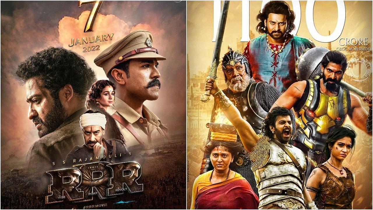 The official posters of 'RRR', 'Baahubali 2'. Credit: IMDb/IMDb