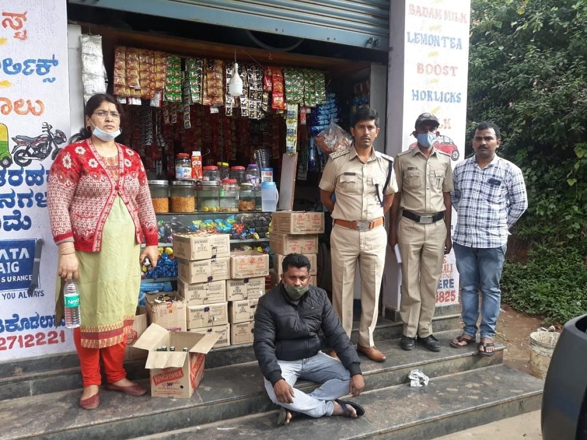 Shops in Thippasandra and Avalahalli were raided. Two women and a man were taken into custody. Credit: Special Arrangement
