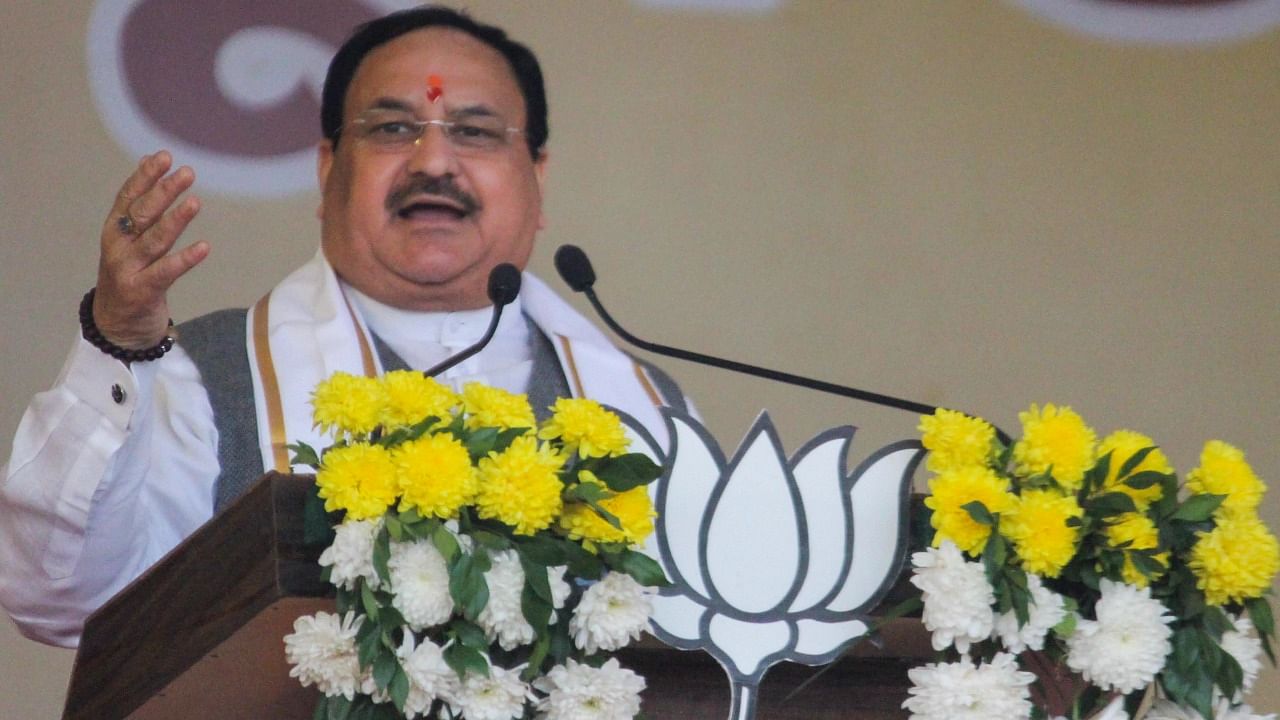 BJP President J P Nadda addresses party's booth presidents' meeting in Meerut. Credit: PTI File Photo