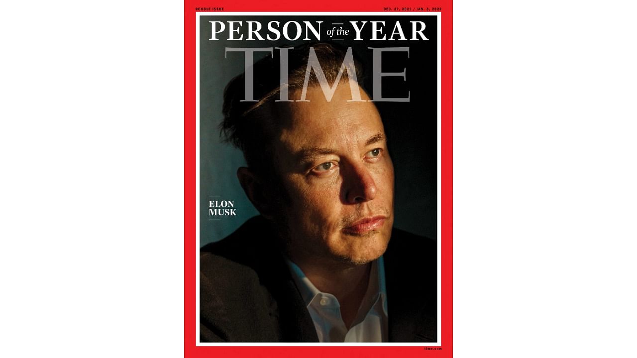 Time magazine on December 13, 2021, named Tesla chief and space entrepreneur Elon Musk as its person of the year, citing his embodiment of the technological shifts but also troubling trends reshaping people's lives. Credit: Time Magazine/AFP