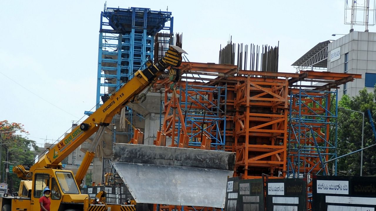 On-going metro work near Silk Board - BTM Layout, Bengaluru. Credit: DH File Photo