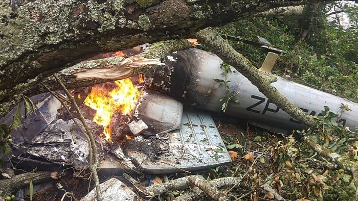 Wreckage of the crashed IAF Mi-17V5 helicopter, in Coonoor, Tamil Nadu. Credit: PTI File Photo