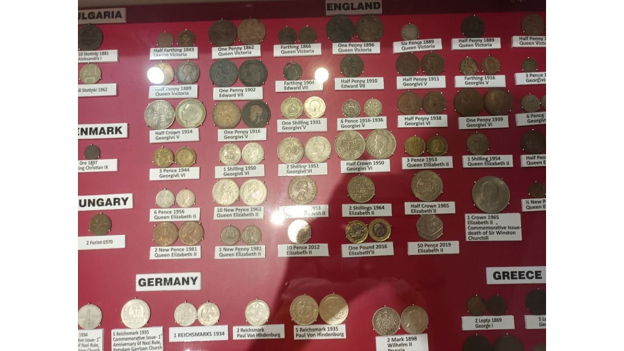 Some of the coins that are on display in the gallery of coins at Aloyseum, a museum at St Aloysius College in Mangaluru. Credit: DH Photo