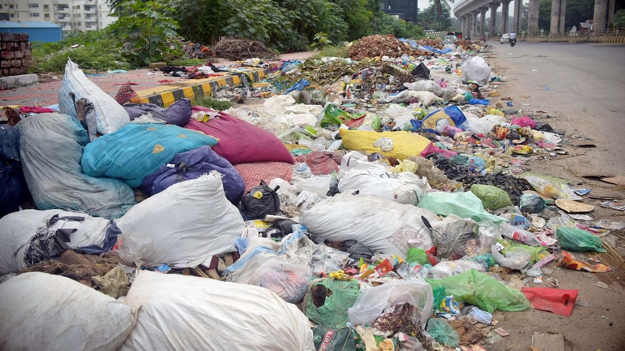 Garbage dumped on a roadside in Bengaluru. Credit: DH File Photo