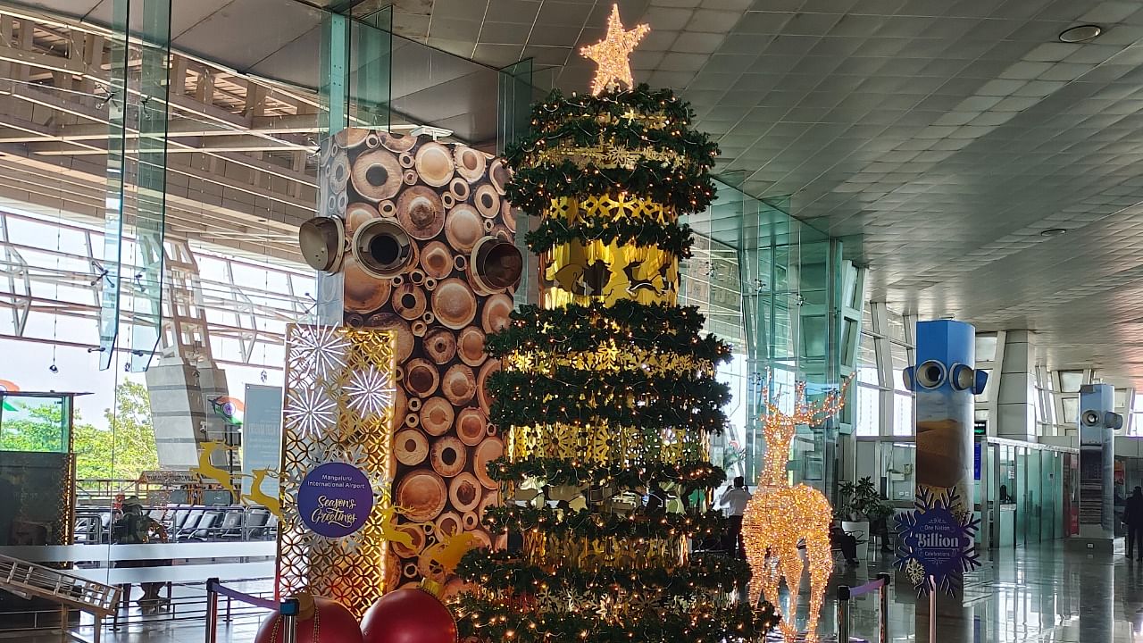 An artistically designed Christmas tree at Mangaluru International Airport. Credit: Special Arrangement