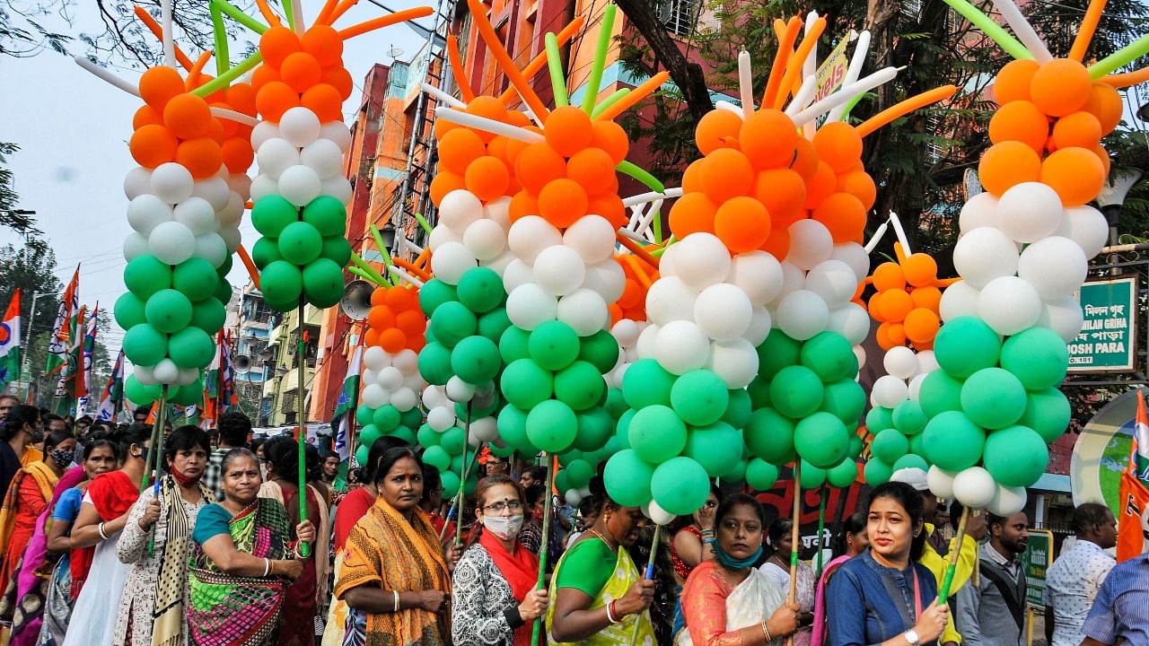 TMC workers during an election rally. Credit: PTI Photo