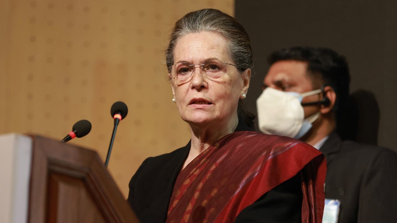 ongress President Sonia Gandhi addresses the closing ceremony of celebrations of Bangladesh Liberation War, 1971, in New Delhi, Wednesday. Credit: PTI File Photo