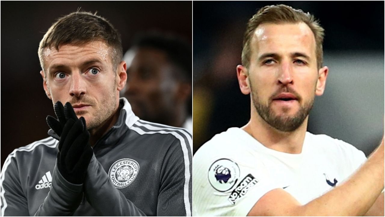 Leicester's Jamie Vardy and Spurs' Harry Kane. Credit: AFP Photo/Reuters Photo