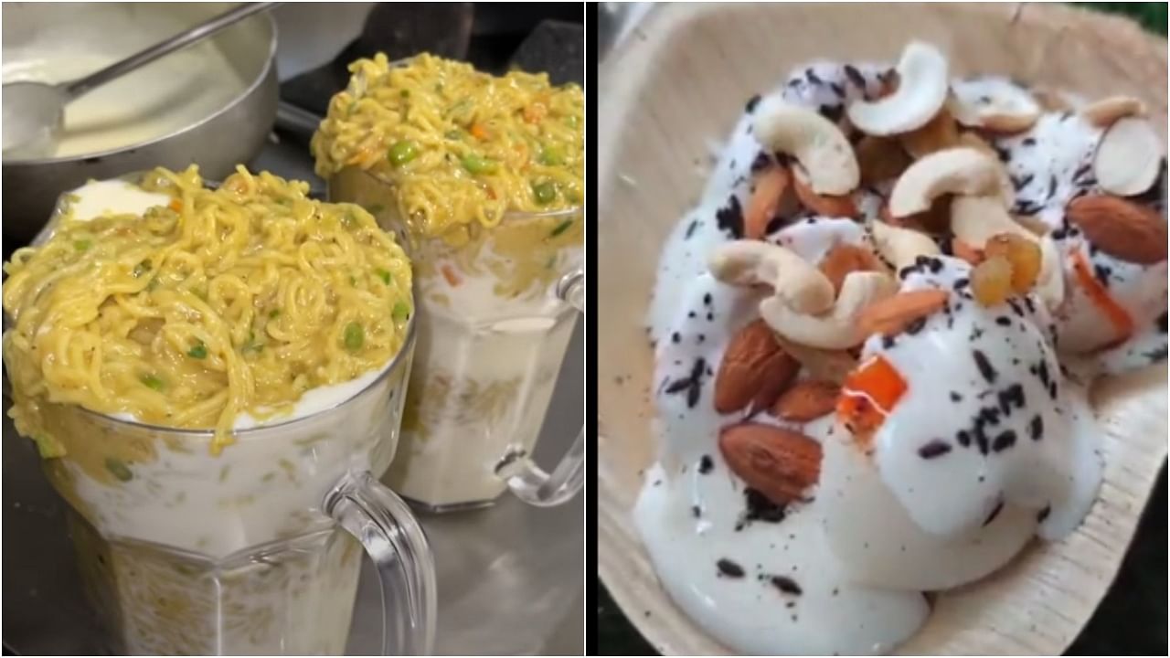 A collage of Maggi Milkshake and Rasgulla Chaat. Credit: Twitter