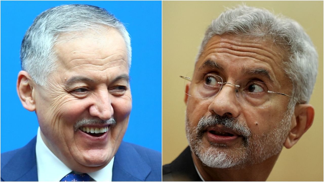 Tajik Foreign Minister Sirojiddin Muhriddin and Indian counterpart S Jaishankar. Credit: Reuters Photo/AFP Photo