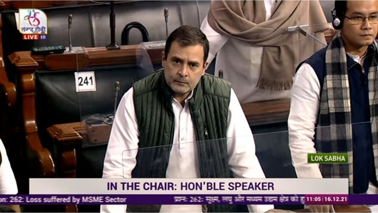 Congress MP Rahul Gandhi. Credit: Screengrab of YouTube video/@Sansad TV