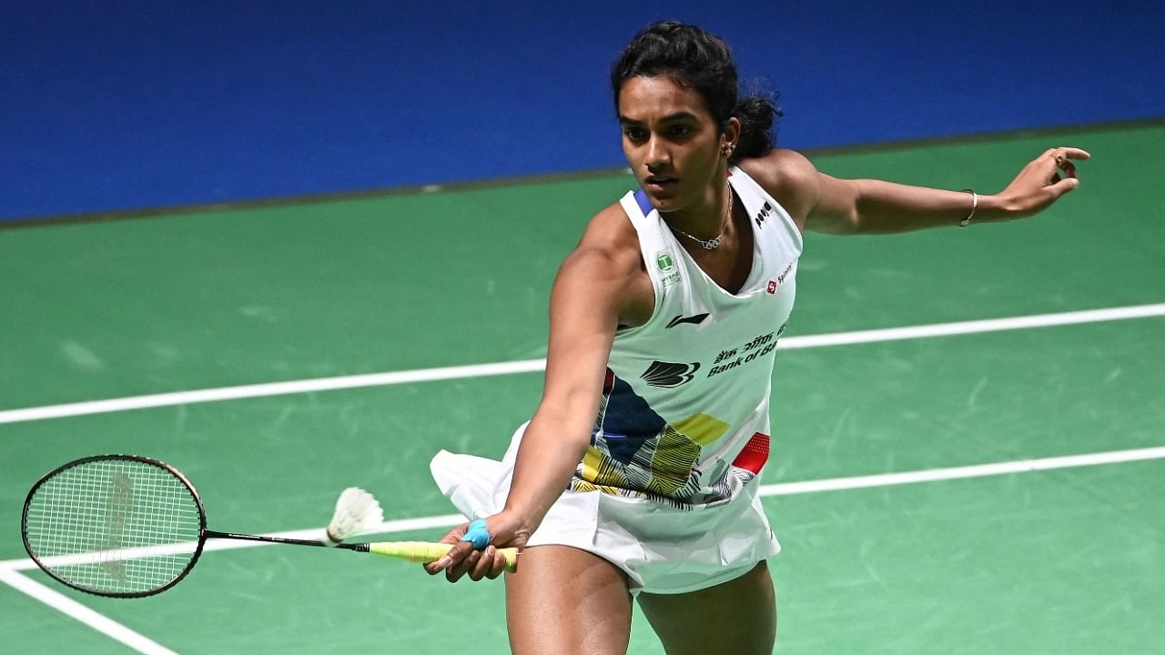 India’s PV Sindhu hits a shot to Taiwan's Tai Tzu-ying during the match. Credit: AFP Photo