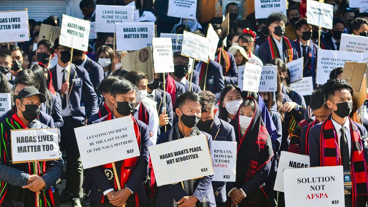 Locals stage a protest demanding repeal of Armed Forces (Special Powers) Act in Kohima. Credit: PTI Photo