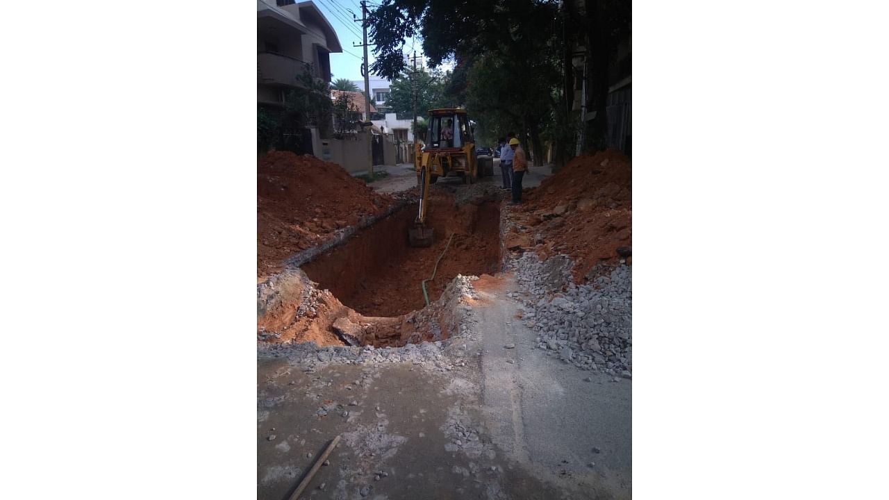 The Bangalore Water Supply and Sewerage Board workers dug up the road again for a new project. Credit: DH Photo