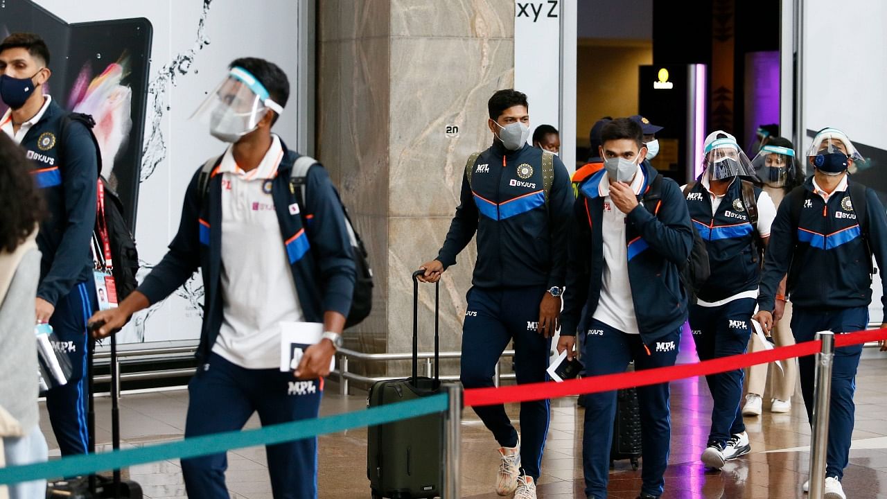 Indian cricket team members arrive in Johannesburg ahead of the three-Test series. Credit: AP Photo