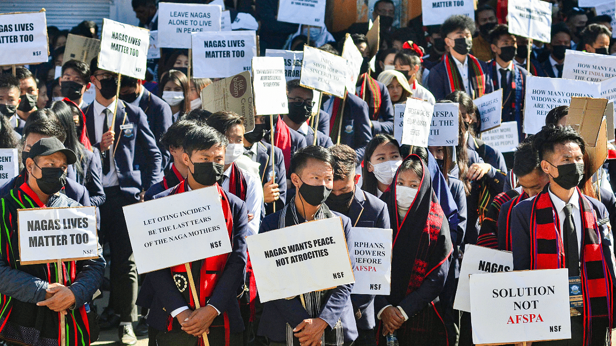 Locals stage a protest demanding repeal of Armed Forces (Special Powers) Act in Kohima. Credit: PTI Photo