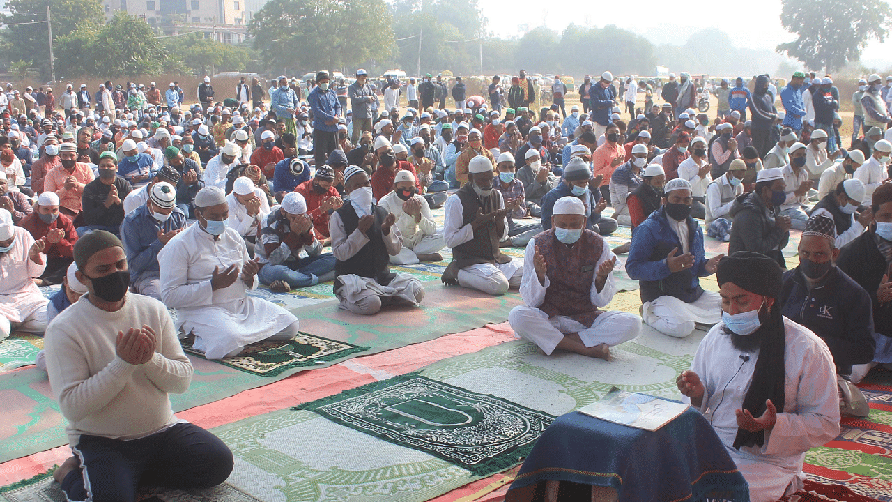 Muslims offer namaz in an open site. Representative image. Credit: PTI File Photo