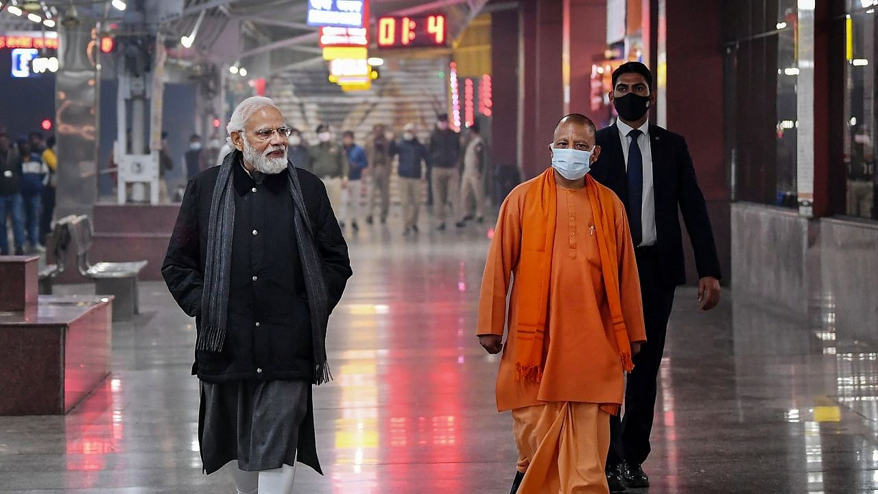 Prime Minister Narendra Modi with Chief Minister of Uttar Pradesh, Yogi Adityanath. Credit: PTI Photo