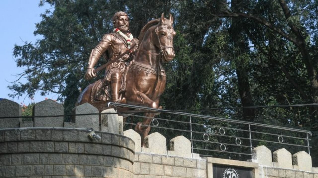 The Shivaji Statue in Bengaluru's Bashyam Circle that was defaced on Thursday midnight. Credit: DH Photo/S K Dinesh  Read more