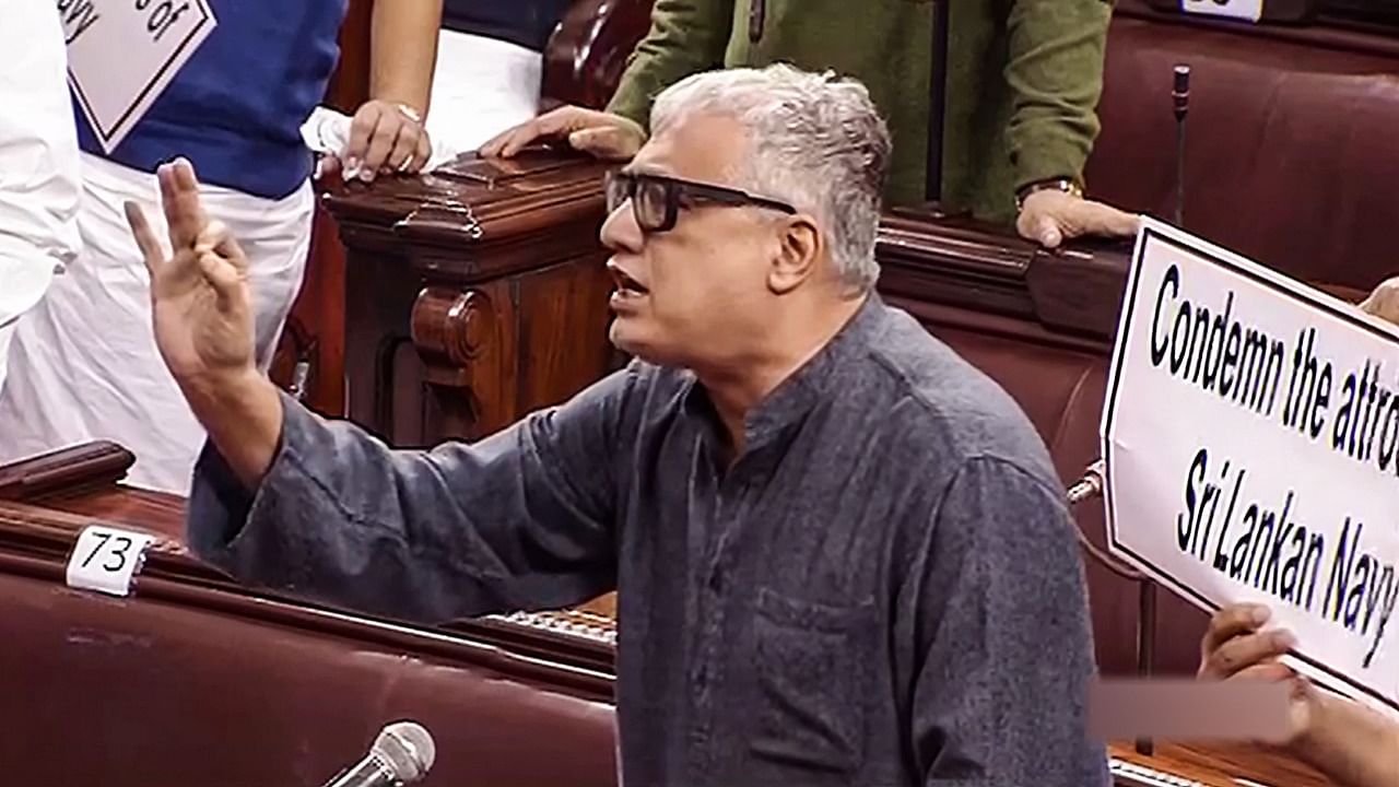 TMC MP Derek O'Brien speaks in the Rajya Sabha during the Winter Session of Parliament, in New Delhi, Tuesday, December 21, 2021. Credit: RSTV/PTI Photo