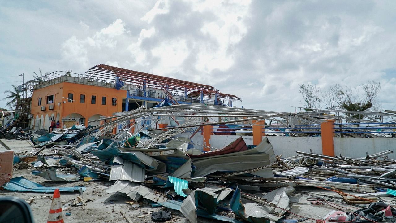 This photo provided by the Malacanang Presidential Photographers Division shows damaged structure due to Typhoon Rai in Surigao del Norte province, southern Philippines on Dec. 22, 2021. Credit: AP/PTI File Photo