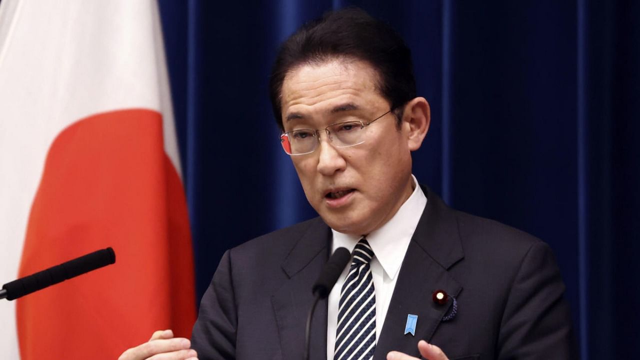 Japanese Prime Minister Fumio Kishida speaks during a press conference at the prime minister's official residence in Tokyo Tuesday, Dec. 21, 2021, as an extraordinary Diet session was closed on Tuesday. Credit: AP/PTI photo