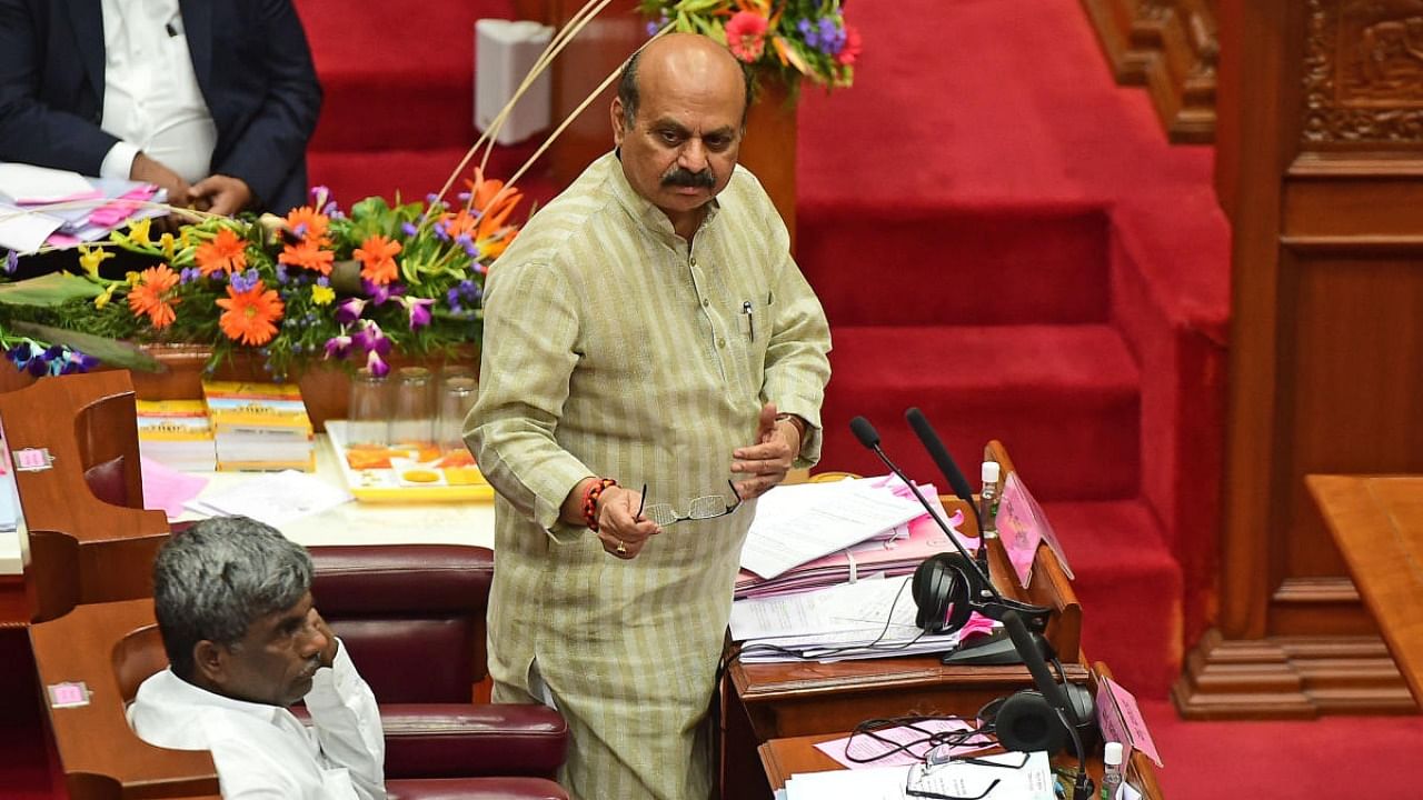 Chief Minister Basavaraj Bommai replies to the questions of members in the Legislative Council. Credit: DH photo