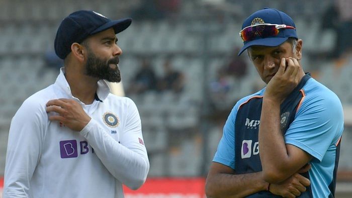 India head coach Rahul Dravid (R) and Test skipper Virat Kohli. Credit: IANS Photo
