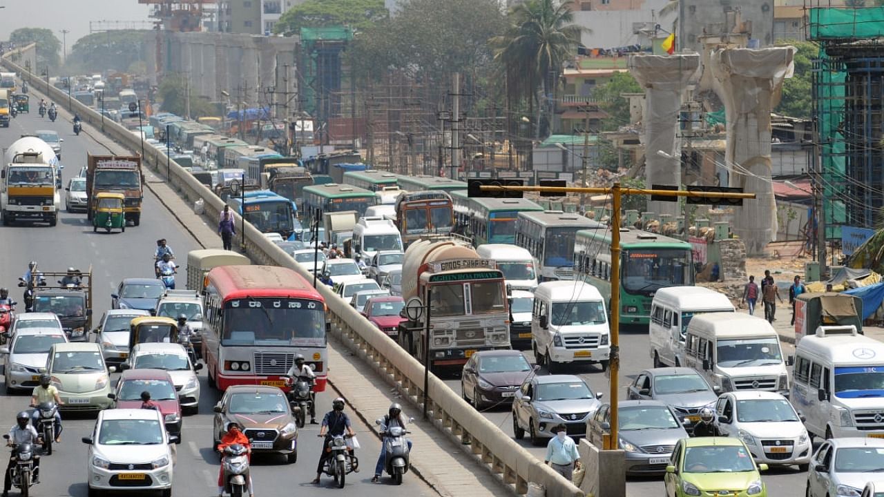 A view of the KR Puram bridge. Credit: DH photo