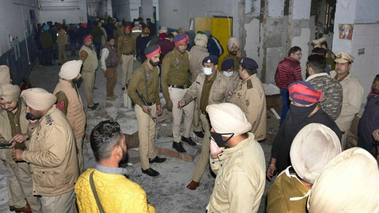 Police inspect the site of an explosion at the District Court complex, in Ludhiana. Credit: PTI photo